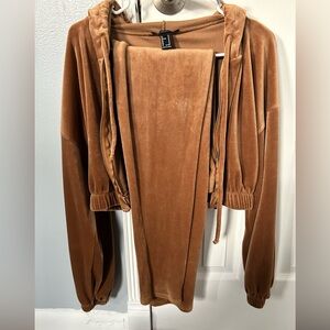 FORVER 21 gold bronze fuzzy track suit